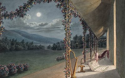 Rheola, scen från salongen (akvarell och blyerts på papper) av Thomas Hornor