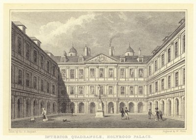 Interiör Quadrangle, Holyrood Palace (gravyr) av Thomas Hosmer (after) Shepherd
