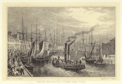 Leith Harbour, från piren (gravyr) av Thomas Hosmer (after) Shepherd