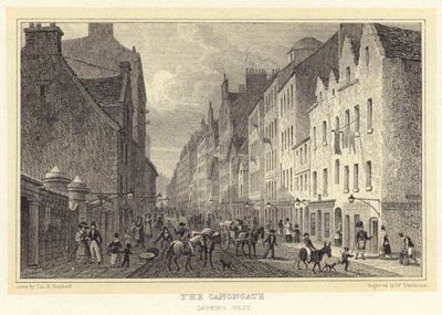 Canongate, som ser västerut (gravyr) av Thomas Hosmer (after) Shepherd