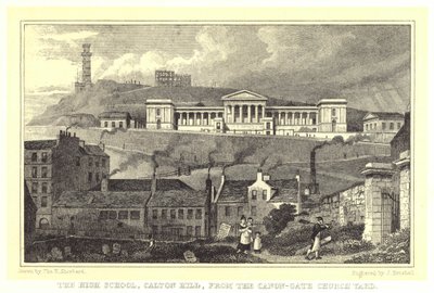 High School, Calton Hill, från Canon-Gate Church Yard (gravyr) av Thomas Hosmer (after) Shepherd
