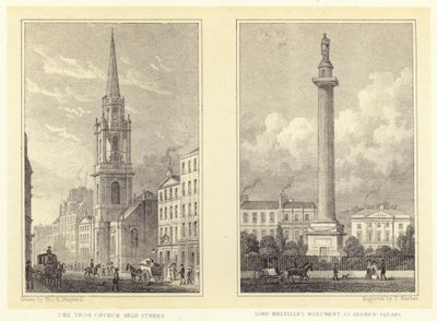 Tronkyrkan, High Street; Lord Melvilles monument, St Andrew Square (gravyr) av Thomas Hosmer (after) Shepherd