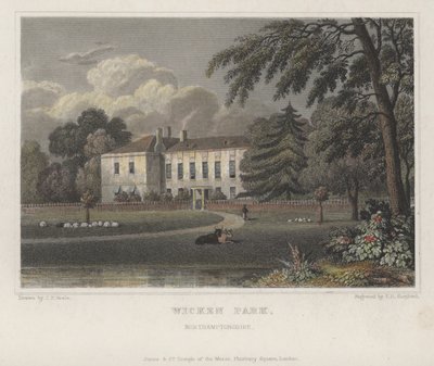 Wicken Park, Northamptonshire (färgad gravyr) av Thomas Hosmer (after) Shepherd