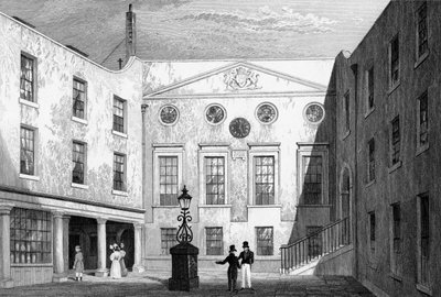 Apotekarhallen, Pilgrimsgatan, Blackfriars, graverad av J. Hinchliff, 1831 av Thomas Hosmer Shepherd