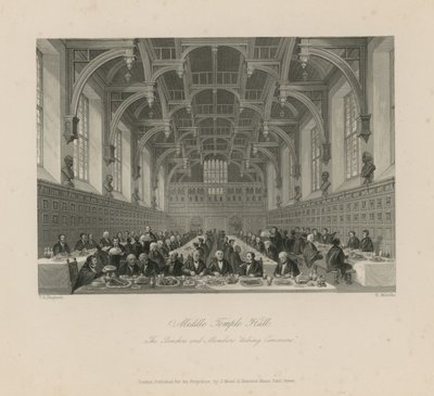 Bänkar och medlemmar "tar allmänningar" i Middle Temple Hall av Thomas Hosmer Shepherd