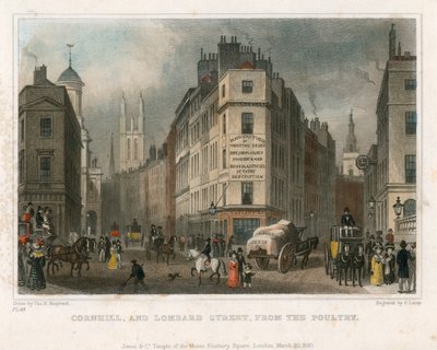 Cornhill and Lombard Street, London, från Poultry av Thomas Hosmer Shepherd