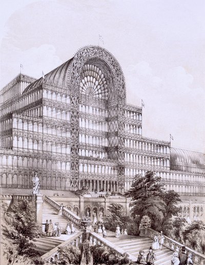 Crystal Palace vid Sydenham, framsidan av det stora tvärskeppet, c1854. av Thomas Hosmer Shepherd