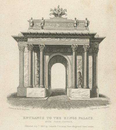 Ingång till Kings Palace, Hyde Park Corner av Thomas Hosmer Shepherd