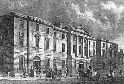 Exchange Buildings, Leith, graverad av T. Higham, 1830 av Thomas Hosmer Shepherd