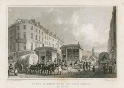 Fleet Market från Holborn Bridge (nu borttagen) av Thomas Hosmer Shepherd