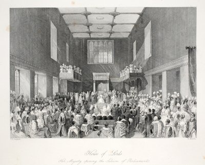 House of Lords, från "London Interiors with their Costumes and Ceremonies" pub. Joseph Mead, London, ca 1843 (stålgravyr). av Thomas Hosmer Shepherd