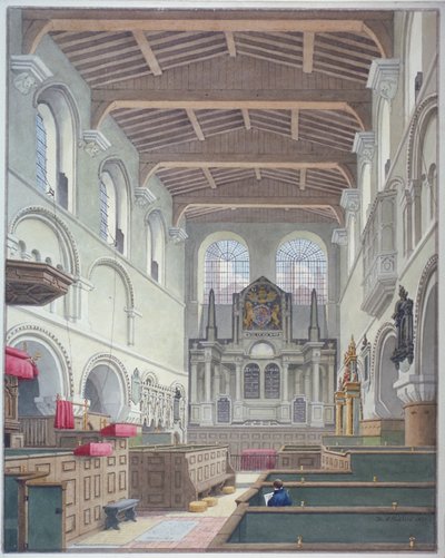 Interiörvy av Church of St Bartholomew-the-Great, Smithfield, City of London, 1821. av Thomas Hosmer Shepherd