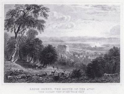 Leigh Court, the Mouth of the Avon, med avlägsen utsikt över den walesiska kusten (gravyr) av Thomas Hosmer Shepherd