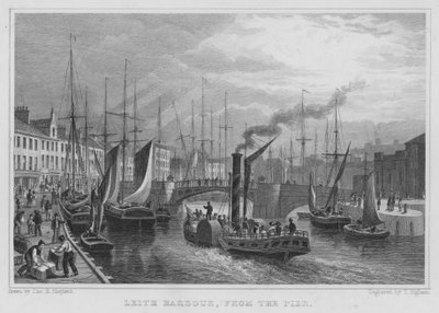 Leith Harbour, från piren (gravyr) av Thomas Hosmer Shepherd