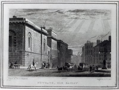 Newgate fängelse och Old Bailey, graverad av Robert Acon, 1831 av Thomas Hosmer Shepherd
