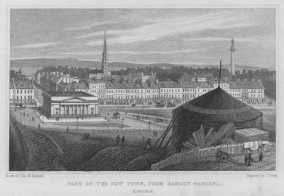 En del av New Town, från Ramsey Gardens, Edinburgh (gravyr) av Thomas Hosmer Shepherd