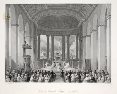 Roman Catholic Chapel, Moorfields, från "London Interiors with their Costumes and Ceremonies" pub. Joseph Mead, London, ca 1843 (stålgravyr). av Thomas Hosmer Shepherd