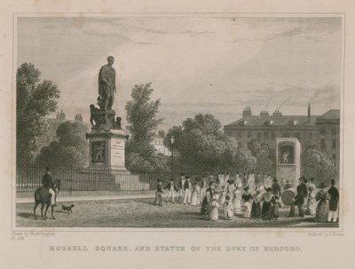 Russell Square och statyn av hertigen av Bedford av Thomas Hosmer Shepherd