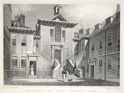 Serjeants Inn, Chancery Lane, från puben "London and its Environs in the Nineteenth Century". Jones und Co., 1827-1829 av Thomas Hosmer Shepherd