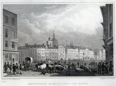 Smithfield Market från Barrs, graverad av Thomas Barber, ca 1830 av Thomas Hosmer Shepherd
