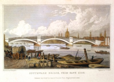 Southwark Bridge från Bank Side, London, 1817 av Thomas Hosmer Shepherd