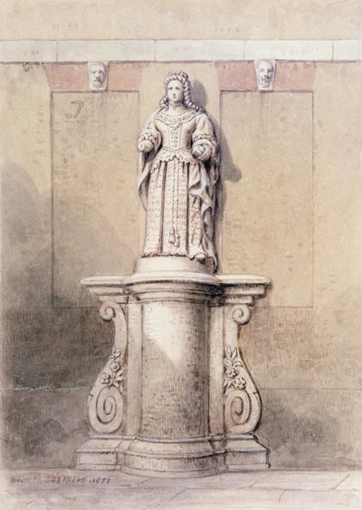 Statue af Queen Anne ved East End af Queen Square, 1851 swed av Thomas Hosmer Shepherd
