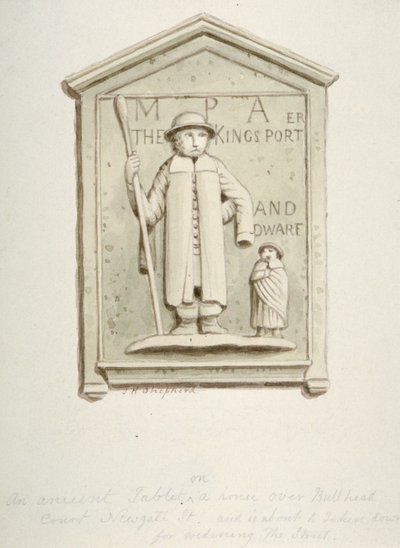 Surfplatta på ett hus över Bull Head Court, Newgate Street, City of London, 1840 av Thomas Hosmer Shepherd