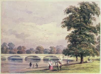 Bron mellan Kensington Gardens och Hyde Park på Serpentine av Thomas Hosmer Shepherd