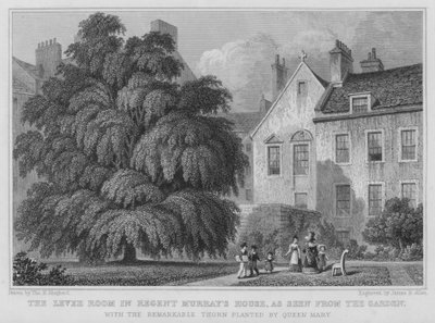 The Levee Room i Regent Murrays hus, sett från trädgården (gravyr) av Thomas Hosmer Shepherd