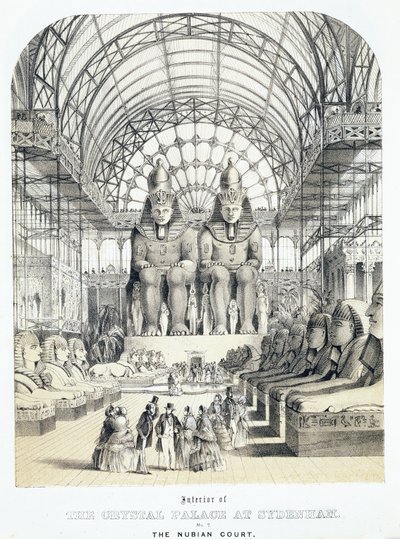 Den nubiska domstolen vid The Crystal Palace i Sydenham, ca 1851-1855 (akvatint) av Thomas Hosmer Shepherd