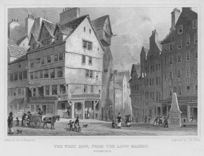 The West Bow, från Lawn Market, Edinburgh (gravyr) av Thomas Hosmer Shepherd