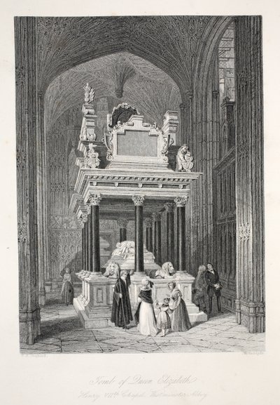 Drottning Elizabeth I:s grav, från "London Interiors with their Costumes and Ceremonies" pub. Joseph Mead, London, ca 1843 (stålgravyr). av Thomas Hosmer Shepherd