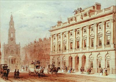 Utsikt över Somerset House och Church of St. Mary Le Strand (penna och akvarell på papper) av Thomas Hosmer Shepherd