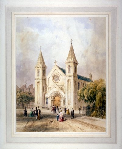 Utsikt över en okänd religiös byggnad på Regent Square, St Pancras, London, 1842. av Thomas Hosmer Shepherd