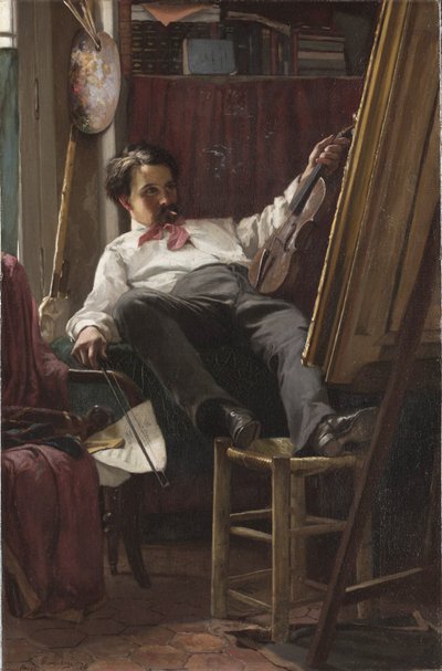 Självporträtt av konstnären i hans studio av Thomas Hovenden