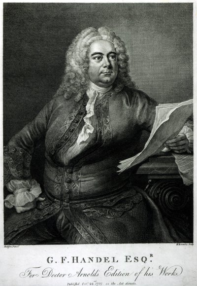 George Frederick Handel (1685-1759), graverad av William Bromley (1769-1842), för doktor Arnolds utgåva av hans (Handels) verk, pub. 1789 av Thomas Hudson
