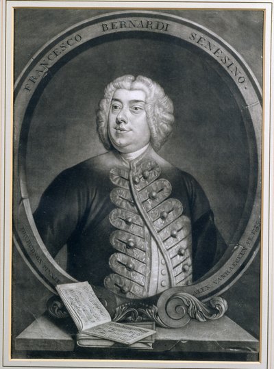 Porträtt av Francesco Bernardi Senesino, en siennisk castrato, graverat av Alexander van Haecken (1701-58), 1735 av Thomas Hudson