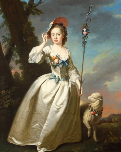 Porträtt av en ung dam som en herdinna (olja på duk) av Thomas Hudson