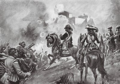 Francesco Morosini bombarderar Parthenon av Thomas Hutchison Peddie