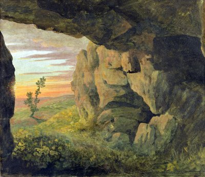 En grotta nära S:t Agnese utan Porta Pia (olja på papper) av Thomas Jones