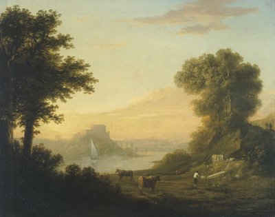 Klassiskt landskap med en flod av Thomas Jones
