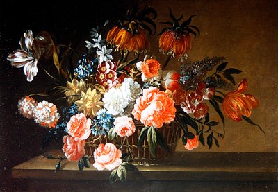 Ett stilleben av rosor, nejlikor och tulpaner (olja på duk) av Thomas Keyse