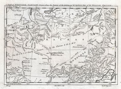 En karta över västra Tartariet ritad efter jesuiternas kartläggning och Mr Kyrillows karta över det ryska imperiet. av Thomas Kitchin
