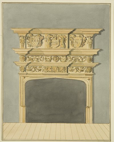 Skorstensstycke vid 49 Broad Quay (akvarell på papper) av Thomas Leeson the Elder Rowbotham