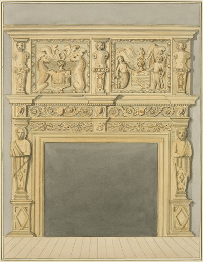 Skorstensstycke daterat 1632, på 128 Redcliffe Street (akvarell på papper) av Thomas Leeson the Elder Rowbotham