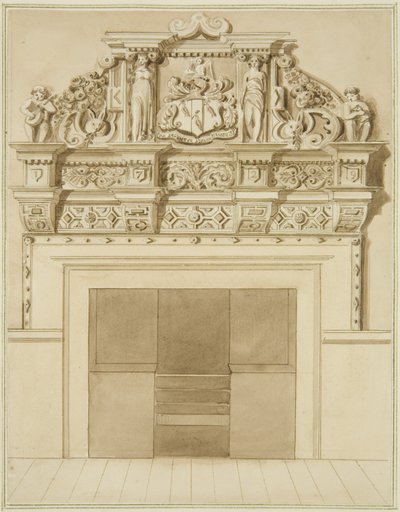 Skorstensstycke daterat 1729, på 139 Redcliffe Street (akvarell på papper) av Thomas Leeson the Elder Rowbotham