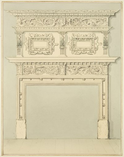 Skorstensstycke i nedre rummet, 9 Small Street (penna och akvarell på papper) av Thomas Leeson the Elder Rowbotham