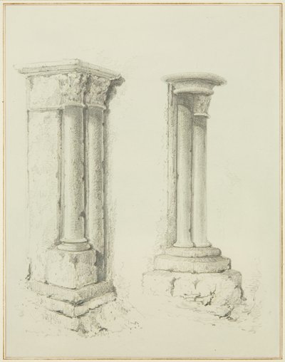 Kolumner i Mereweathers lokaler mellan Nicholas Street och Corn Street (penna och akvarell på papper) av Thomas Leeson the Elder Rowbotham