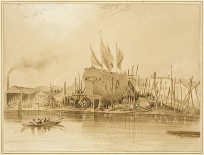 Östra Wapping Dock, lansering av "Avon", 1826 av Thomas Leeson the Elder Rowbotham