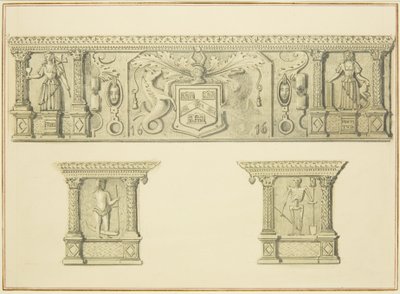 Fris på skorstensstycket på 15 Broad Street (penna och akvarell på papper) av Thomas Leeson the Elder Rowbotham